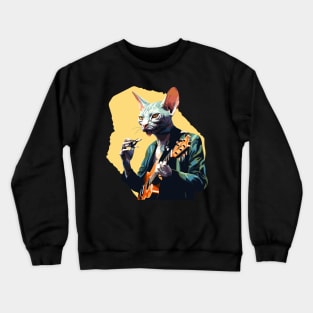 Sphynx Cat Playing Guitar Crewneck Sweatshirt